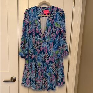 Lilly Pulitzer Navy Floral V-Neck Tiered Tunic